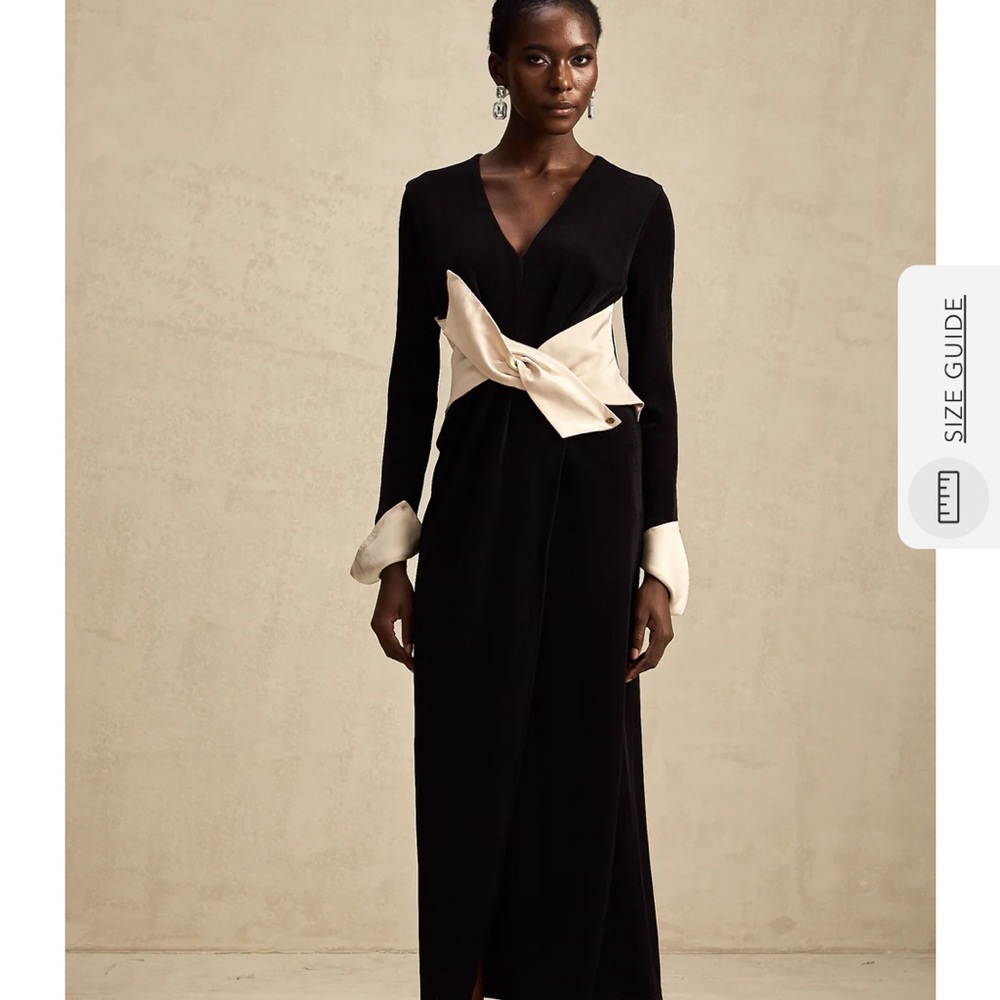 Elegant Black and Cream Wrap Dress